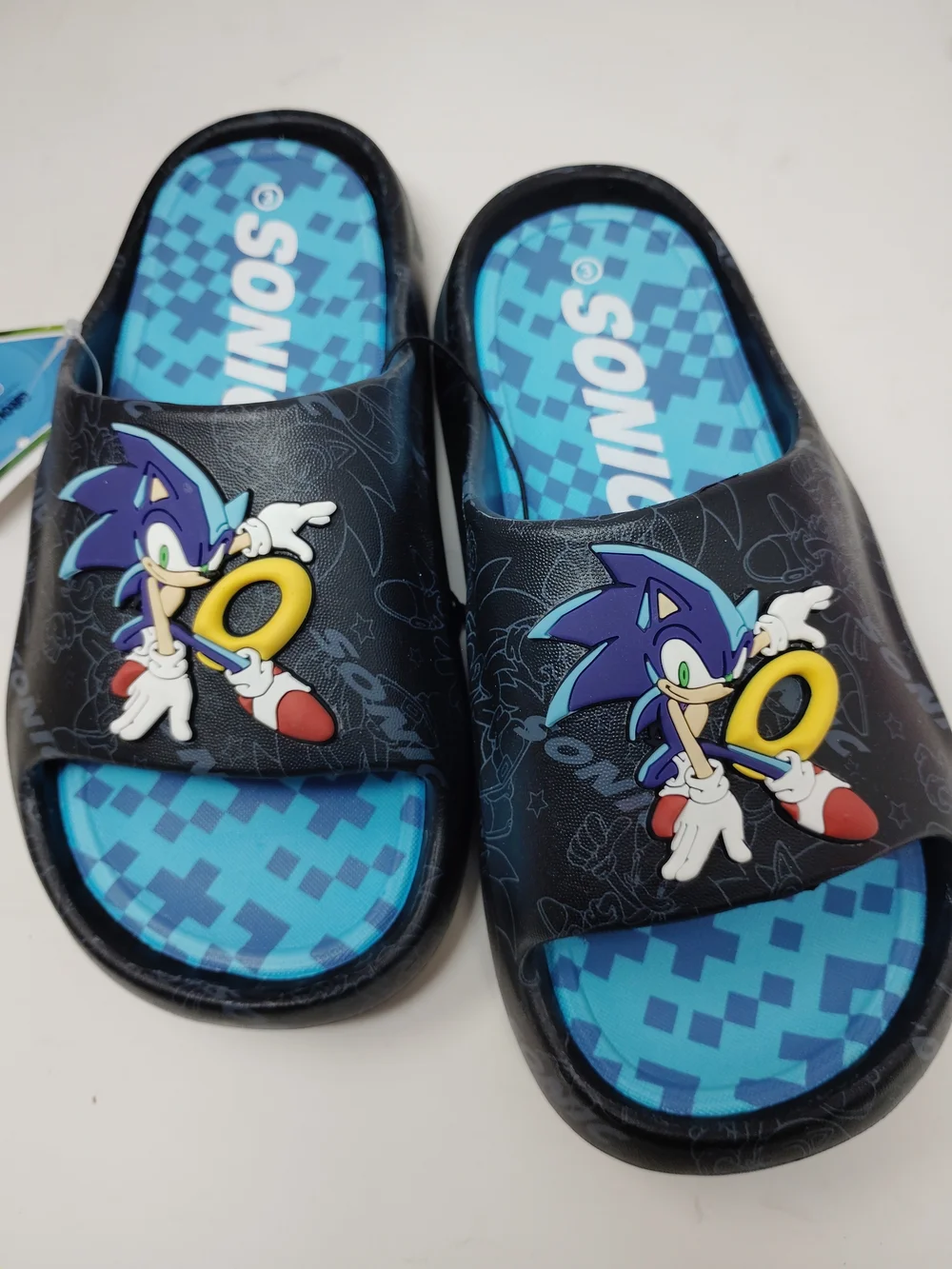 Sonic the Hedgehog Kids Slide Sandals in Blue and Black, Size 3